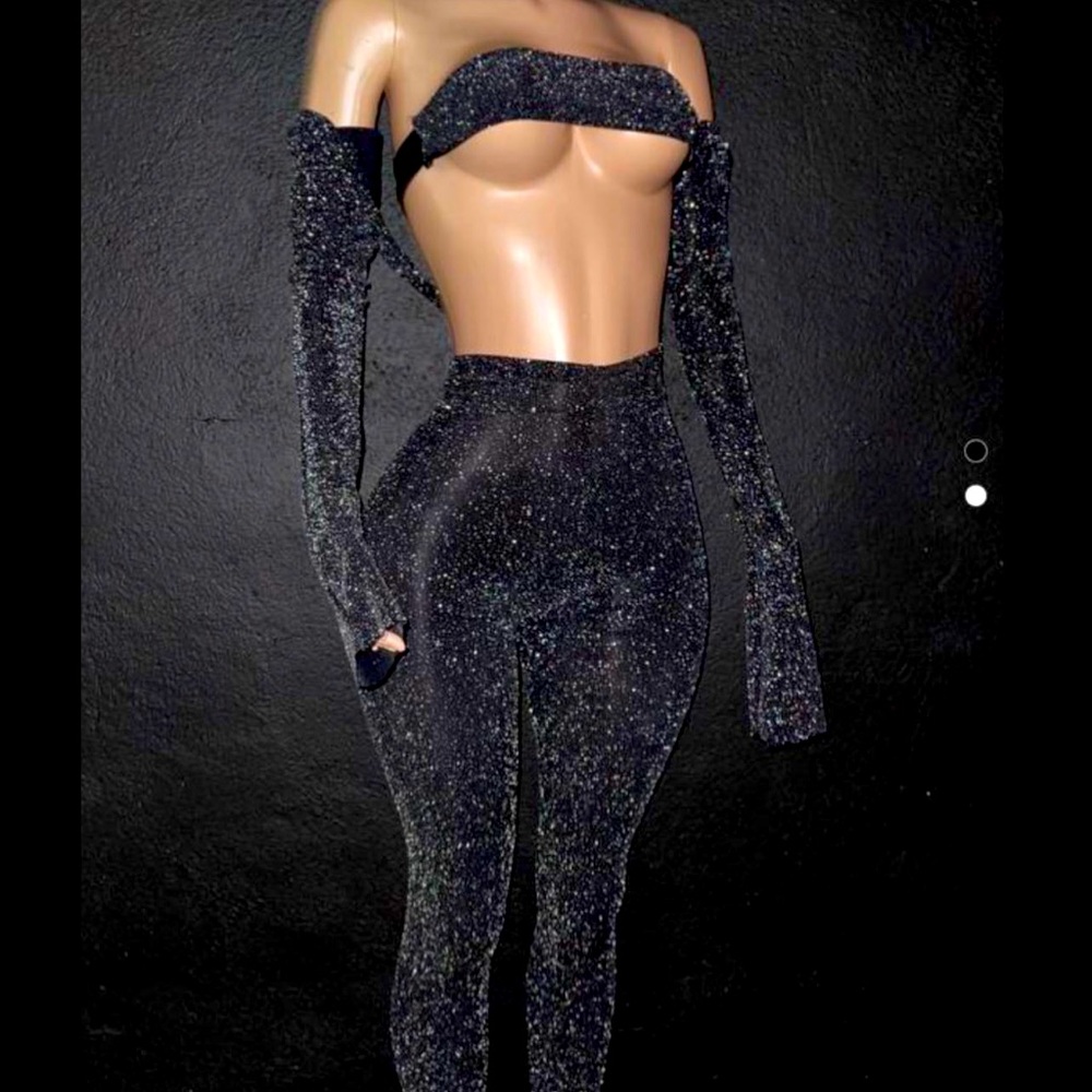 Black Glitter Handmade 3 Piece Sexy/Classy Pants Set By Stephx Designs